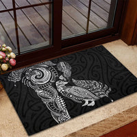 Aotearoa Moko Tribal Tattoo Rubber Doormat New Zealand Maori Penguin and Fantail Black Color