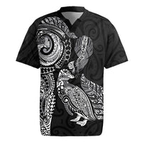 Aotearoa Moko Tribal Tattoo Rugby Jersey New Zealand Maori Penguin and Fantail Black Color