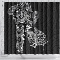 Aotearoa Moko Tribal Tattoo Shower Curtain New Zealand Maori Penguin and Fantail Black Color