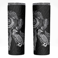 Aotearoa Moko Tribal Tattoo Skinny Tumbler New Zealand Maori Penguin and Fantail Black Color