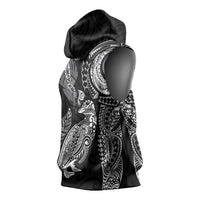 Aotearoa Moko Tribal Tattoo Sleeveless Hoodie New Zealand Maori Penguin and Fantail Black Color