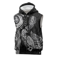 Aotearoa Moko Tribal Tattoo Sleeveless Zip Hoodie New Zealand Maori Penguin and Fantail Black Color