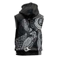 Aotearoa Moko Tribal Tattoo Sleeveless Zip Hoodie New Zealand Maori Penguin and Fantail Black Color