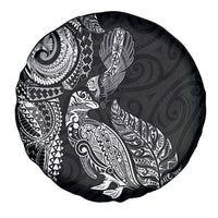 Aotearoa Moko Tribal Tattoo Spare Tire Cover New Zealand Maori Penguin and Fantail Black Color