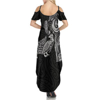 Aotearoa Moko Tribal Tattoo Summer Maxi Dress New Zealand Maori Penguin and Fantail Black Color LT03 - Polynesian Pride