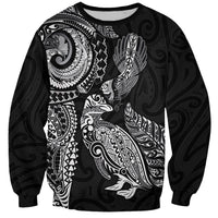 Aotearoa Moko Tribal Tattoo Sweatshirt New Zealand Maori Penguin and Fantail Black Color