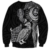 Aotearoa Moko Tribal Tattoo Sweatshirt New Zealand Maori Penguin and Fantail Black Color