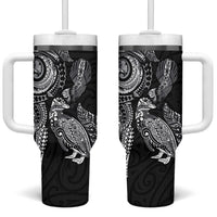Aotearoa Moko Tribal Tattoo Tumbler With Handle New Zealand Maori Penguin and Fantail Black Color
