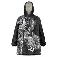 Aotearoa Moko Tribal Tattoo Wearable Blanket Hoodie New Zealand Maori Penguin and Fantail Black Color