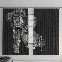 Aotearoa Moko Tribal Tattoo Window Curtain New Zealand Maori Penguin and Fantail Black Color