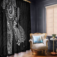 Aotearoa Moko Tribal Tattoo Window Curtain New Zealand Maori Penguin and Fantail Black Color