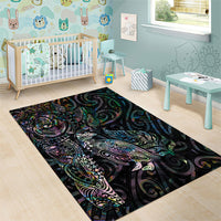 Aotearoa Moko Tribal Tattoo Area Rug New Zealand Maori Penguin and Fantail Paua Shell Style LT03 - Polynesian Pride