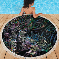 Aotearoa Moko Tribal Tattoo Beach Blanket New Zealand Maori Penguin and Fantail Paua Shell Style