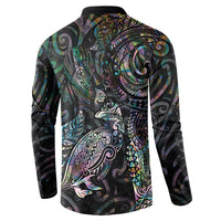 Aotearoa Moko Tribal Tattoo Button Sweatshirt New Zealand Maori Penguin and Fantail Paua Shell Style
