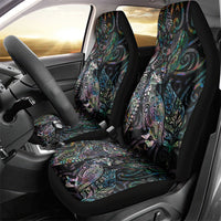 Aotearoa Moko Tribal Tattoo Car Seat Cover New Zealand Maori Penguin and Fantail Paua Shell Style