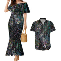 Aotearoa Moko Tribal Tattoo Couples Matching Mermaid Dress and Hawaiian Shirt New Zealand Maori Penguin and Fantail Paua Shell Style