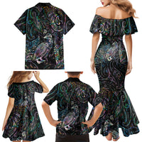 Aotearoa Moko Tribal Tattoo Family Matching Mermaid Dress and Hawaiian Shirt New Zealand Maori Penguin and Fantail Paua Shell Style