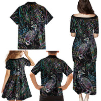 Aotearoa Moko Tribal Tattoo Family Matching Puletasi and Hawaiian Shirt New Zealand Maori Penguin and Fantail Paua Shell Style