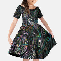 Aotearoa Moko Tribal Tattoo Family Matching Summer Maxi Dress and Hawaiian Shirt New Zealand Maori Penguin and Fantail Paua Shell Style LT03 Daughter's Dress Multicolor - Polynesian Pride
