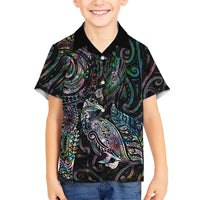 Aotearoa Moko Tribal Tattoo Family Matching Summer Maxi Dress and Hawaiian Shirt New Zealand Maori Penguin and Fantail Paua Shell Style LT03 Son's Shirt Multicolor - Polynesian Pride