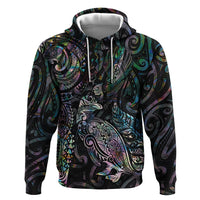 Aotearoa Moko Tribal Tattoo Hoodie New Zealand Maori Penguin and Fantail Paua Shell Style