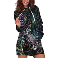 Aotearoa Moko Tribal Tattoo Hoodie Dress New Zealand Maori Penguin and Fantail Paua Shell Style