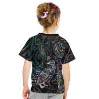 Aotearoa Moko Tribal Tattoo Kid T Shirt New Zealand Maori Penguin and Fantail Paua Shell Style