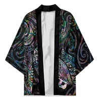 Aotearoa Moko Tribal Tattoo Kimono New Zealand Maori Penguin and Fantail Paua Shell Style