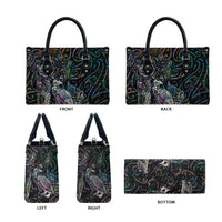 Aotearoa Moko Tribal Tattoo Leather Bag New Zealand Maori Penguin and Fantail Paua Shell Style