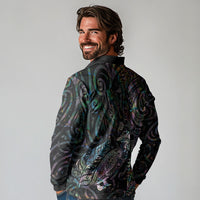 Aotearoa Moko Tribal Tattoo Long Sleeve Polo Shirt New Zealand Maori Penguin and Fantail Paua Shell Style