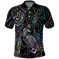 Aotearoa Moko Tribal Tattoo Polo Shirt New Zealand Maori Penguin and Fantail Paua Shell Style