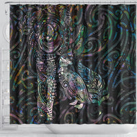 Aotearoa Moko Tribal Tattoo Shower Curtain New Zealand Maori Penguin and Fantail Paua Shell Style