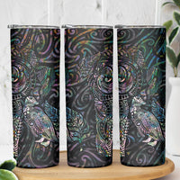 Aotearoa Moko Tribal Tattoo Skinny Tumbler New Zealand Maori Penguin and Fantail Paua Shell Style