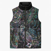 Aotearoa Moko Tribal Tattoo Sleeveless Puffer Jacket New Zealand Maori Penguin and Fantail Paua Shell Style