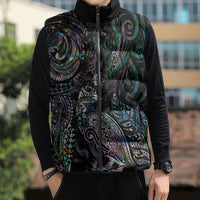 Aotearoa Moko Tribal Tattoo Sleeveless Puffer Jacket New Zealand Maori Penguin and Fantail Paua Shell Style