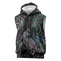 Aotearoa Moko Tribal Tattoo Sleeveless Zip Hoodie New Zealand Maori Penguin and Fantail Paua Shell Style
