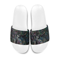Aotearoa Moko Tribal Tattoo Slide Sandals New Zealand Maori Penguin and Fantail Paua Shell Style