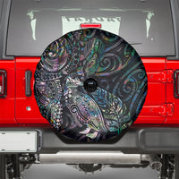Aotearoa Moko Tribal Tattoo Spare Tire Cover New Zealand Maori Penguin and Fantail Paua Shell Style
