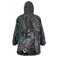 Aotearoa Moko Tribal Tattoo Wearable Blanket Hoodie New Zealand Maori Penguin and Fantail Paua Shell Style
