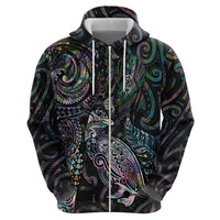 Aotearoa Moko Tribal Tattoo Zip Hoodie New Zealand Maori Penguin and Fantail Paua Shell Style