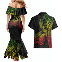 Aotearoa Moko Tribal Tattoo Couples Matching Mermaid Dress and Hawaiian Shirt New Zealand Maori Penguin and Fantail Reggae Style