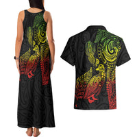 Aotearoa Moko Tribal Tattoo Couples Matching Tank Maxi Dress and Hawaiian Shirt New Zealand Maori Penguin and Fantail Reggae Style LT03 - Polynesian Pride