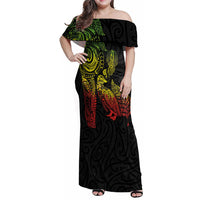 Aotearoa Moko Tribal Tattoo Family Matching Off Shoulder Maxi Dress and Hawaiian Shirt New Zealand Maori Penguin and Fantail Reggae Style