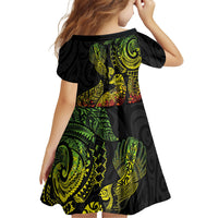 Aotearoa Moko Tribal Tattoo Family Matching Short Sleeve Bodycon Dress and Hawaiian Shirt New Zealand Maori Penguin and Fantail Reggae Style LT03 - Polynesian Pride