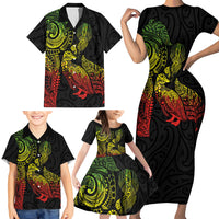 Aotearoa Moko Tribal Tattoo Family Matching Short Sleeve Bodycon Dress and Hawaiian Shirt New Zealand Maori Penguin and Fantail Reggae Style LT03 - Polynesian Pride