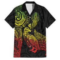 Aotearoa Moko Tribal Tattoo Family Matching Summer Maxi Dress and Hawaiian Shirt New Zealand Maori Penguin and Fantail Reggae Style LT03 Dad's Shirt - Short Sleeve Multicolor - Polynesian Pride