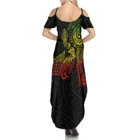 Aotearoa Moko Tribal Tattoo Family Matching Summer Maxi Dress and Hawaiian Shirt New Zealand Maori Penguin and Fantail Reggae Style LT03 - Polynesian Pride
