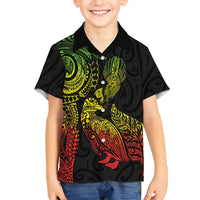 Aotearoa Moko Tribal Tattoo Family Matching Summer Maxi Dress and Hawaiian Shirt New Zealand Maori Penguin and Fantail Reggae Style LT03 Son's Shirt Multicolor - Polynesian Pride
