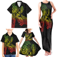 Aotearoa Moko Tribal Tattoo Family Matching Tank Maxi Dress and Hawaiian Shirt New Zealand Maori Penguin and Fantail Reggae Style