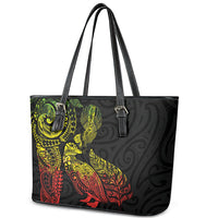Aotearoa Moko Tribal Tattoo Leather Tote Bag New Zealand Maori Penguin and Fantail Reggae Style